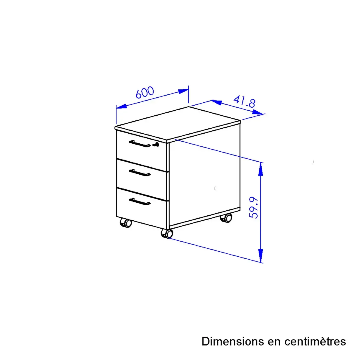 Caisson mobile 3 tiroirs BARi ch&ecirc;ne structur&eacute; blanc mont&eacute; 