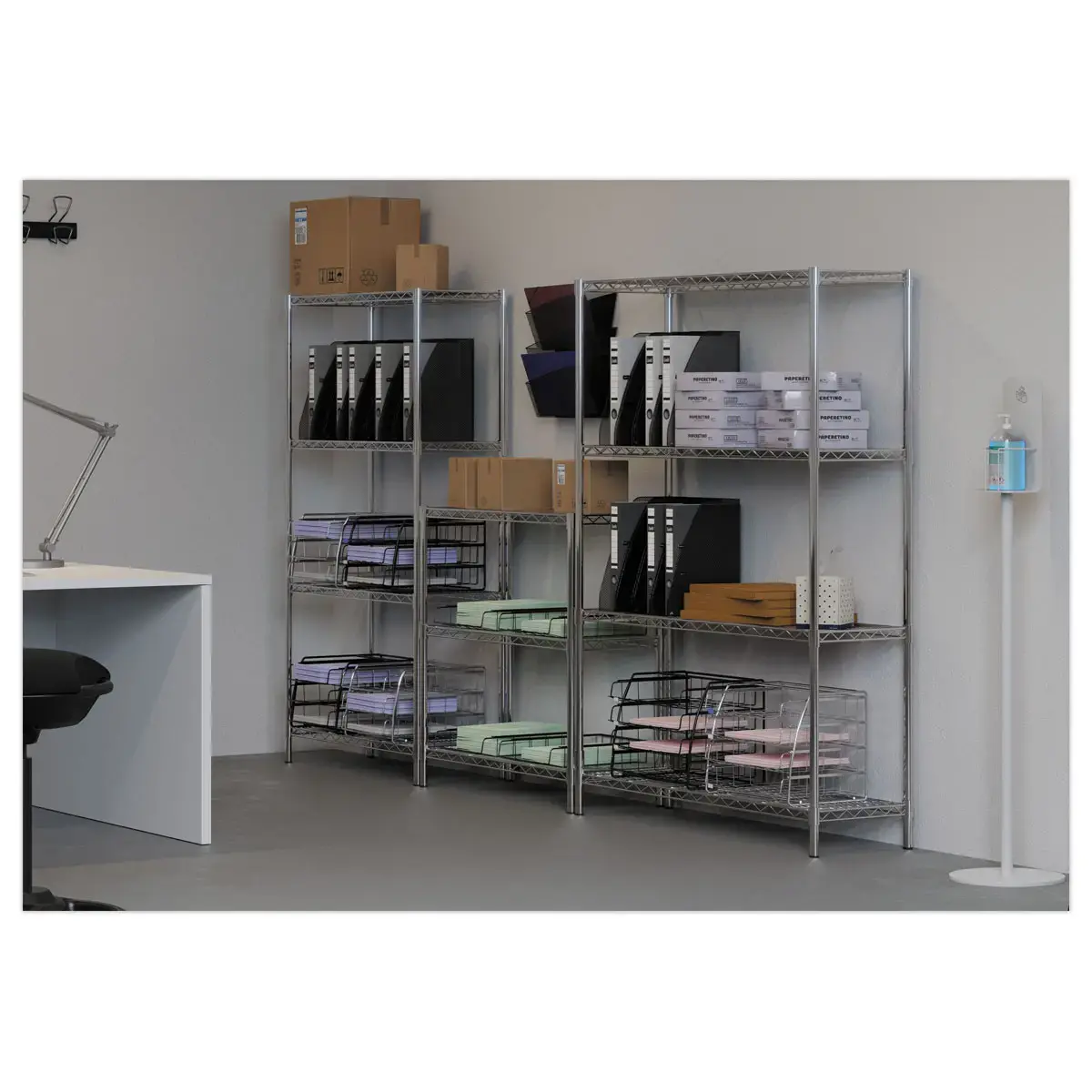 Etagère multifonction 3 niveaux L90 x H90 cm gris métal acier