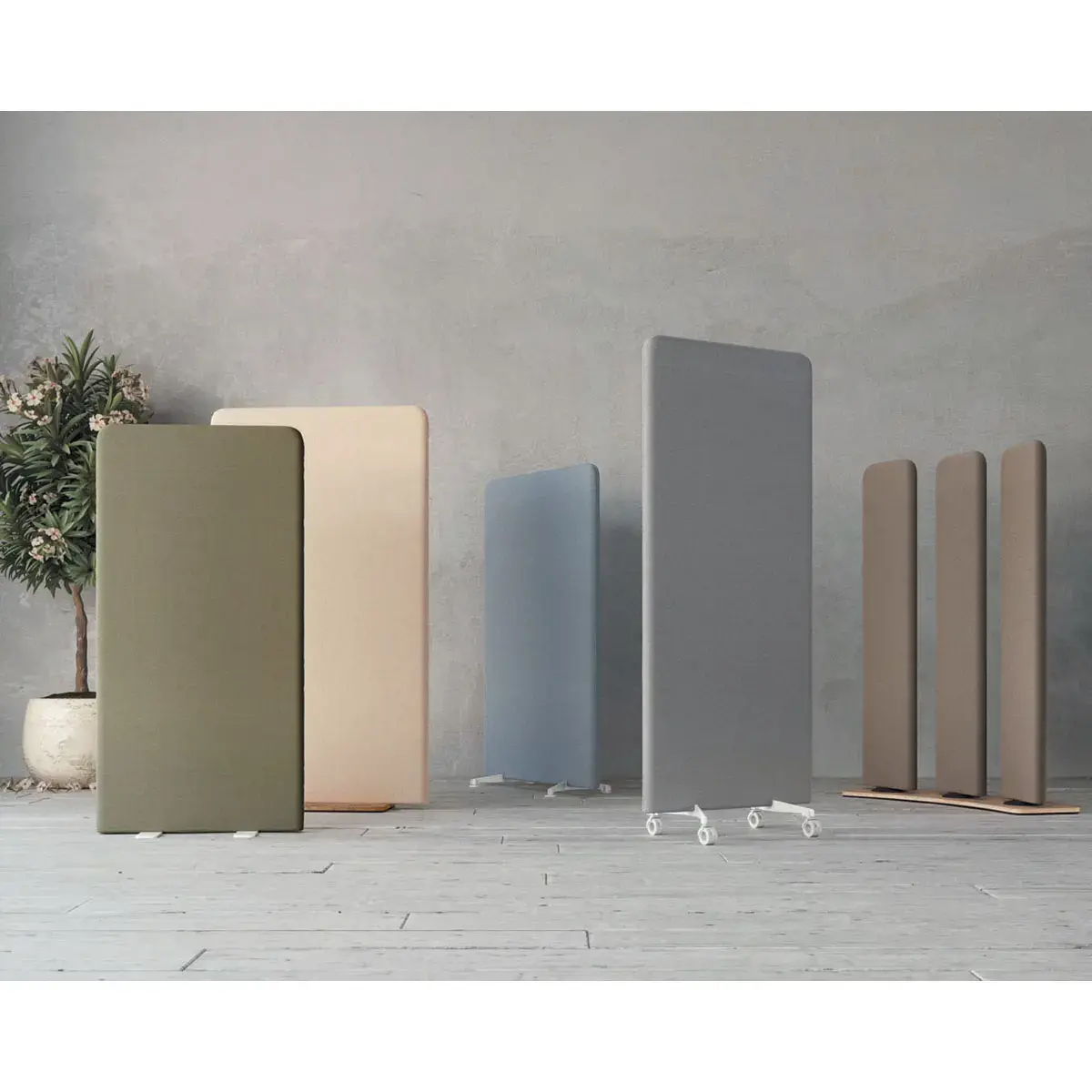Cloison acoustique tissu gris roulettes argent 190 x 100 cm montée