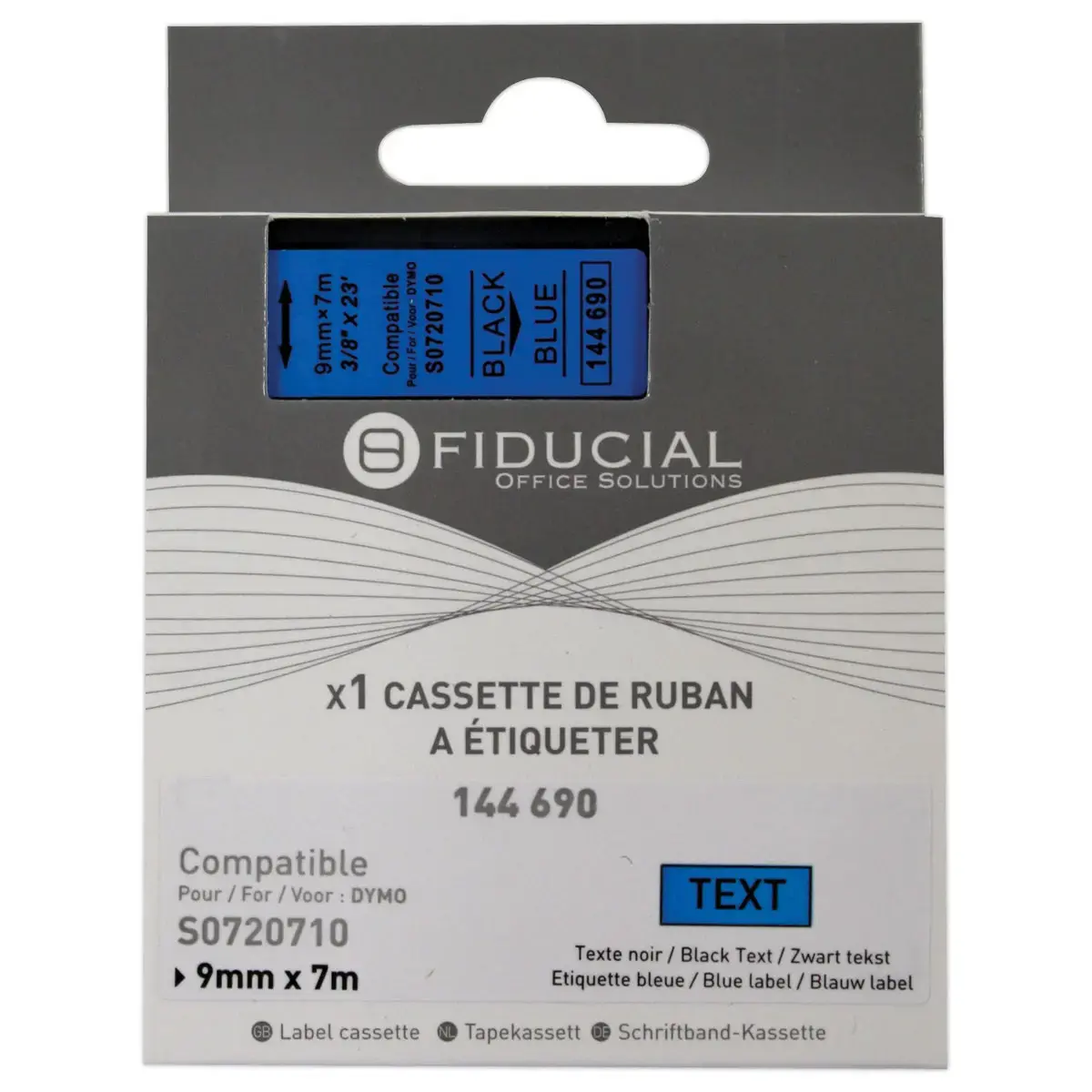 Ruban K7 pour titreuse DYMO S0720710 9mm bleu impression noire