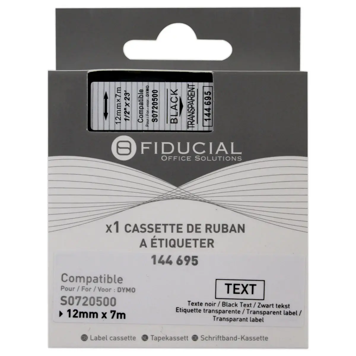 Ruban K7 pour titreuse DYMO S0720500 12mm transparent impression noire