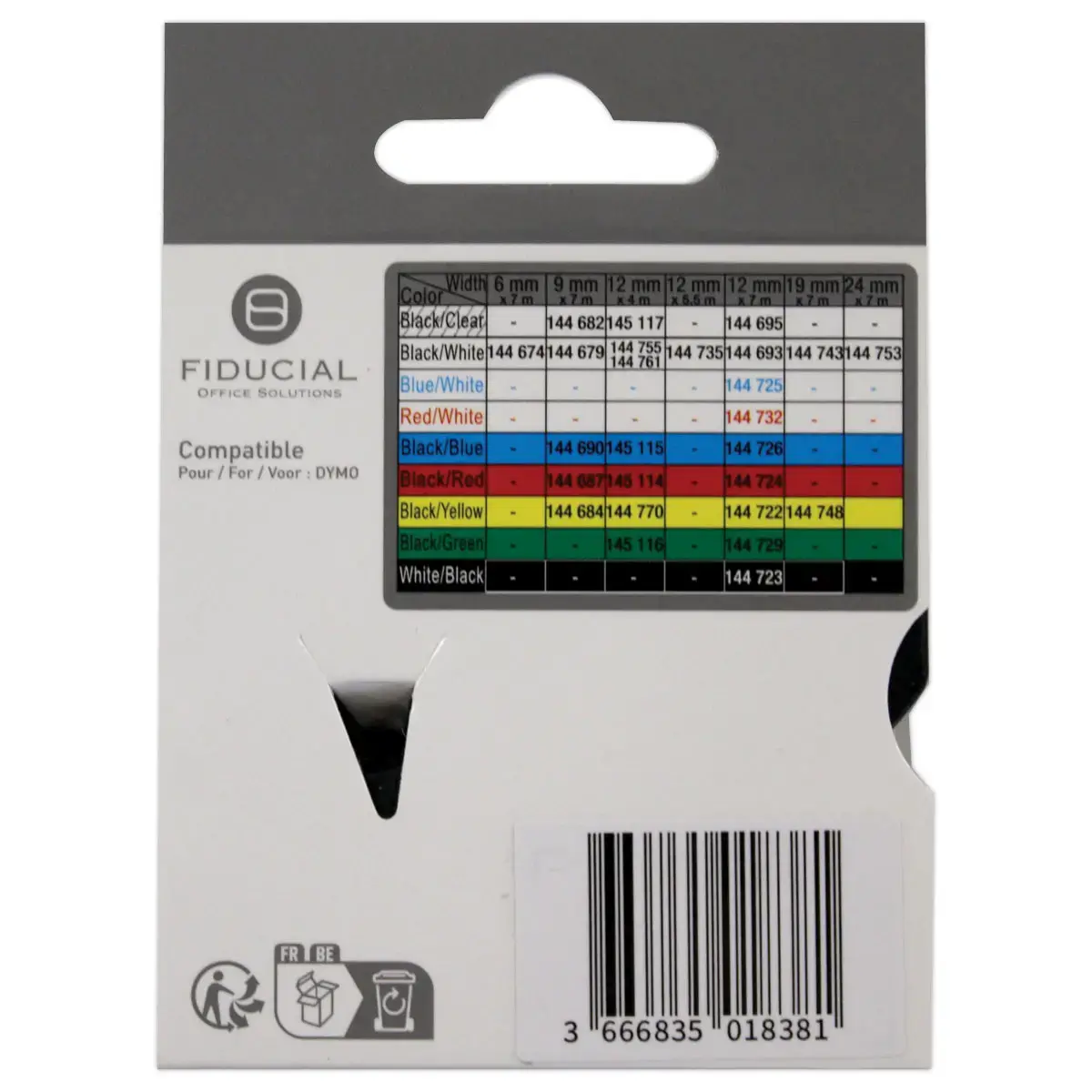 Ruban K7 pour titreuse DYMO S0720500 12mm transparent impression noire
