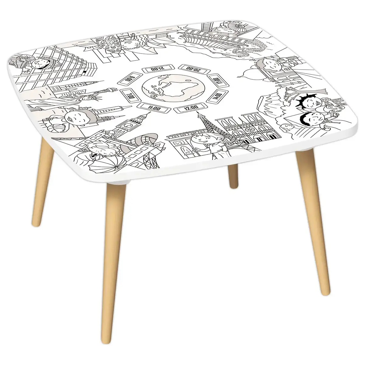 Table basse KIDS décor monument gris blanc 60x60