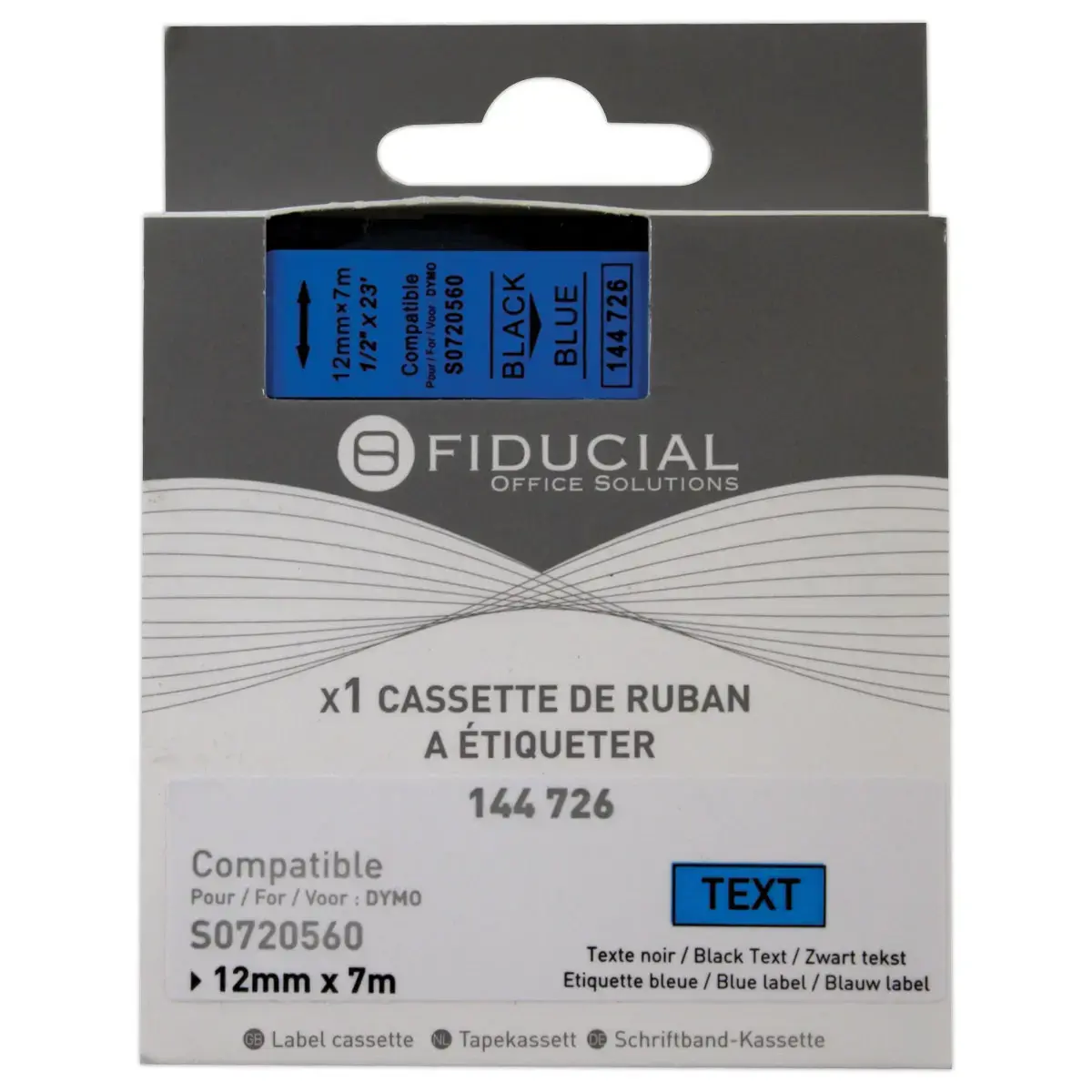 Ruban K7 pour titreuse DYMO S0720560 12mm bleu impression noire