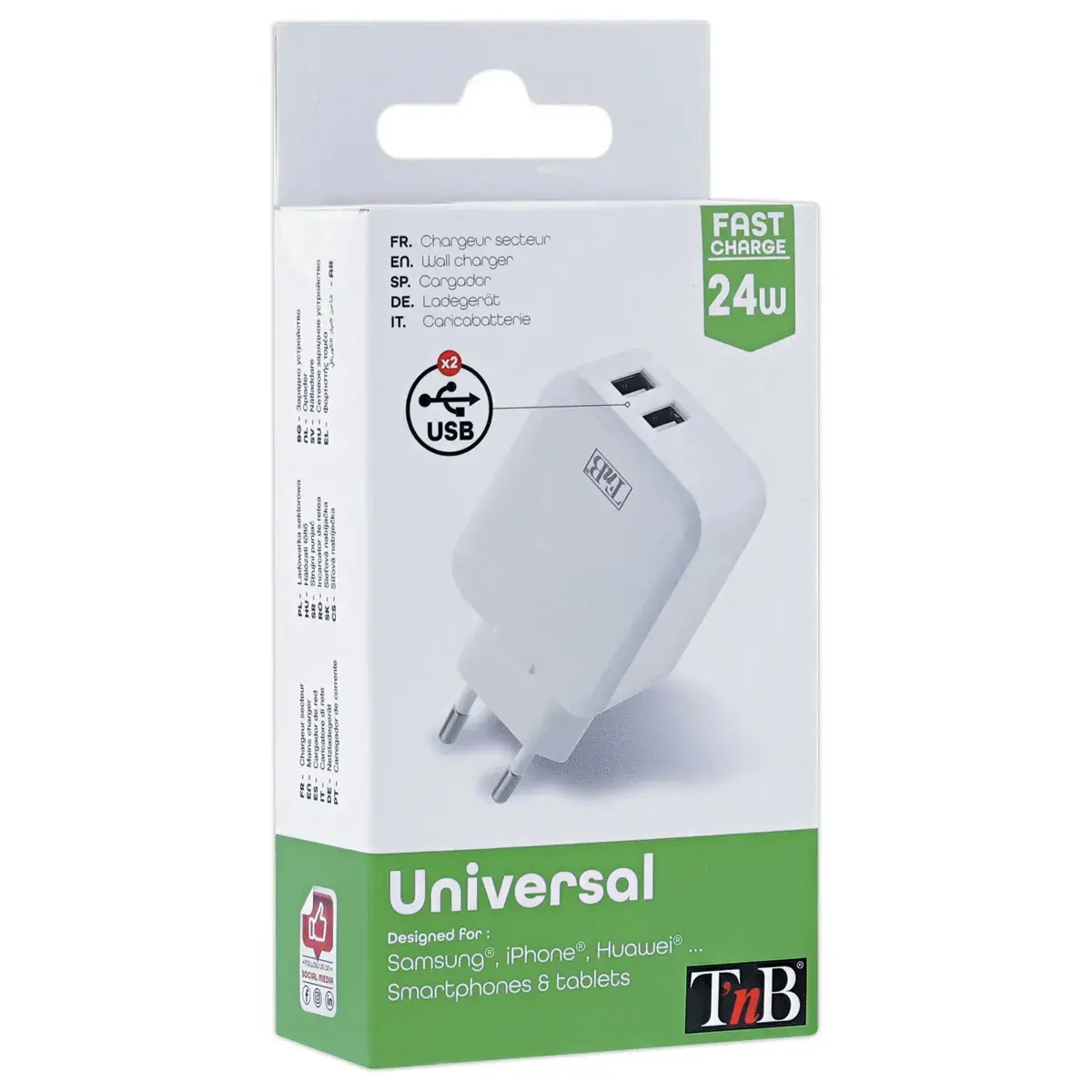 Chargeur secteur 2 ports USB-A 24W 