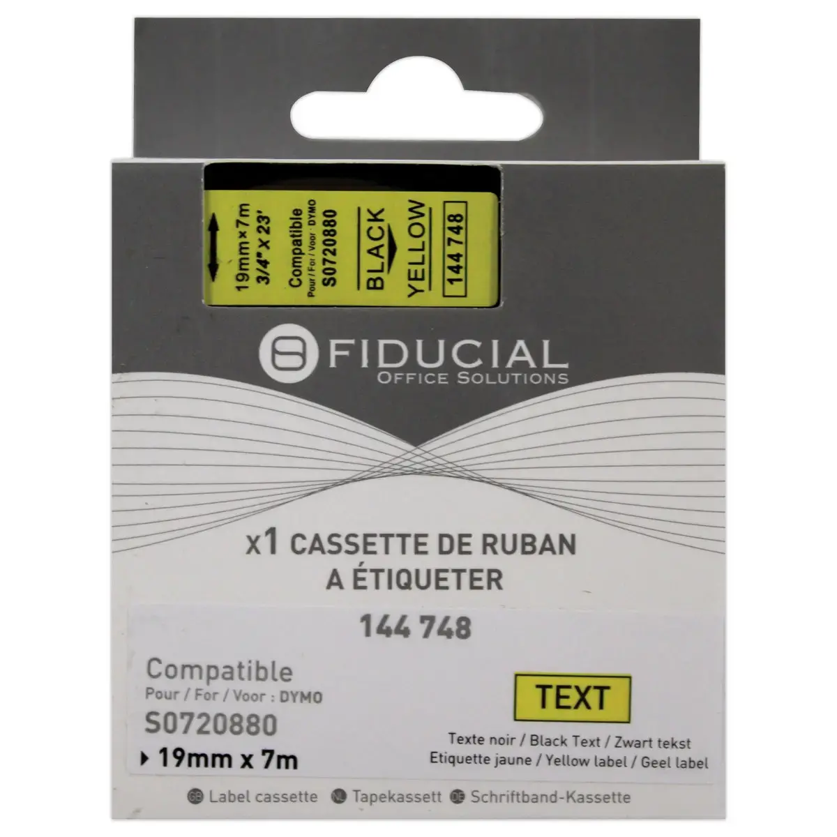 Ruban K7 pour titreuse DYMO S0720880 19mm jaune impression noire