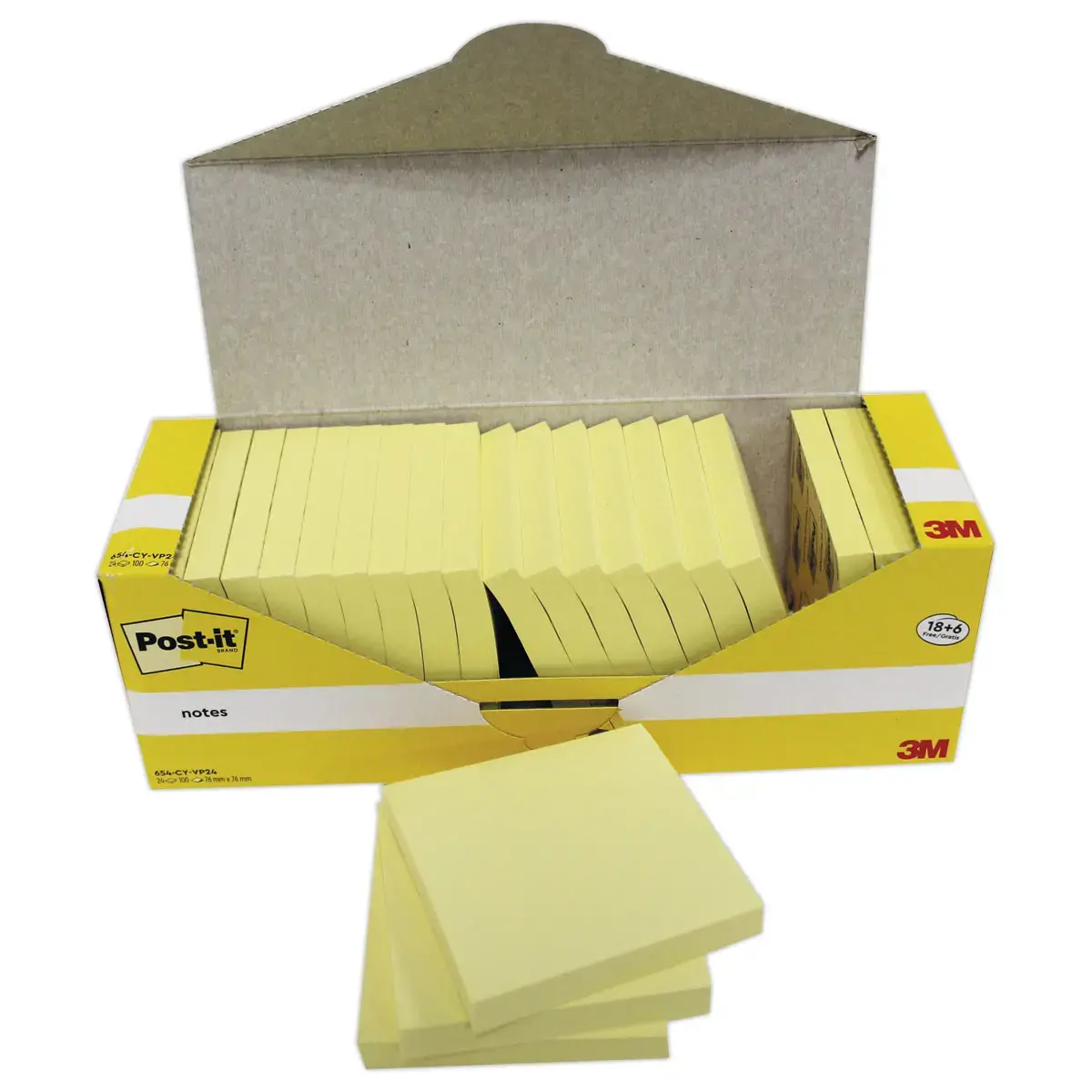 24 Notes repositionnables (18 blocs + 6 offerts) - 100 feuilles - 76 x 76 mm - POST-IT 