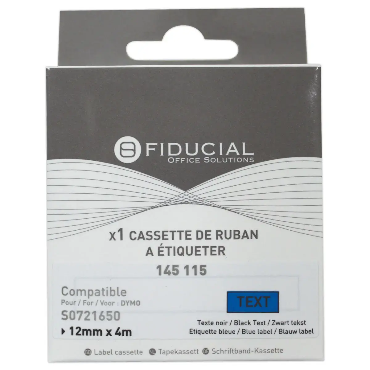 Ruban Letratag 12mmx4 m impression noire sur bleu comp  DYMO S0721650 