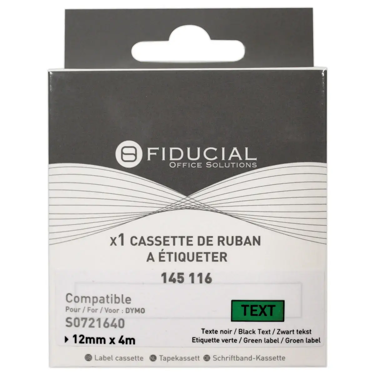 Ruban Letratag 12mmx4 m impression noire sur vert comp DYMO S0721640