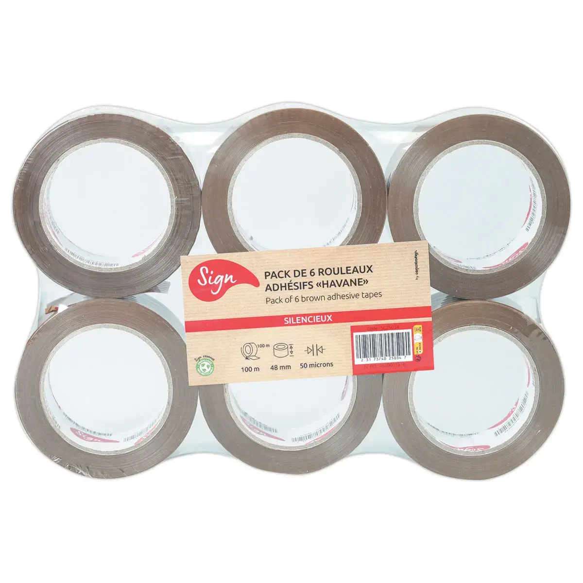 6 Rouleaux d'adh&eacute;sif d'emballage - 100 m x 48 mm - 50&micro; - Sign 