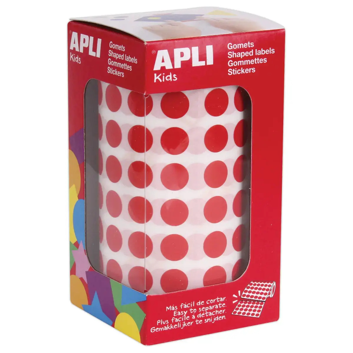 Rouleau de 5192 pastilles gommettes rondes - &Oslash; 10,5 mm - Rouge - Apli 