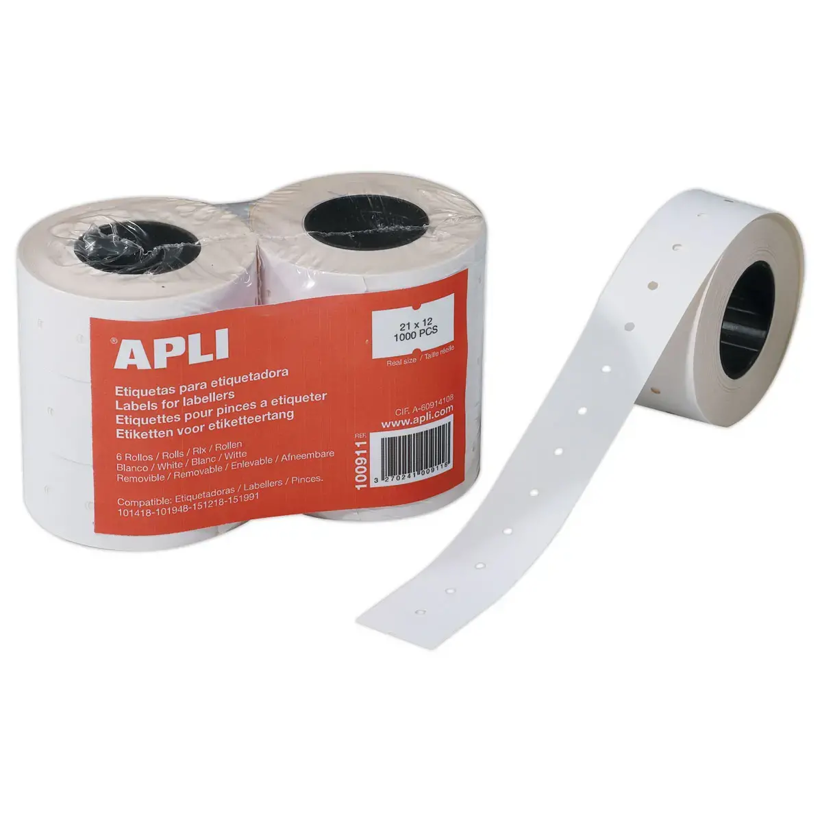 6 Rouleaux de 1000 étiquettes 21x12mm blanc pour pince 146492