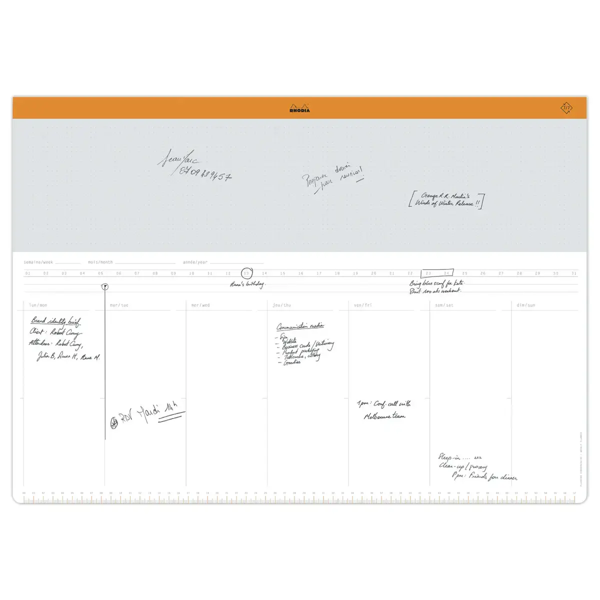 Sous main calendrier perpetuel A2 Rhodia