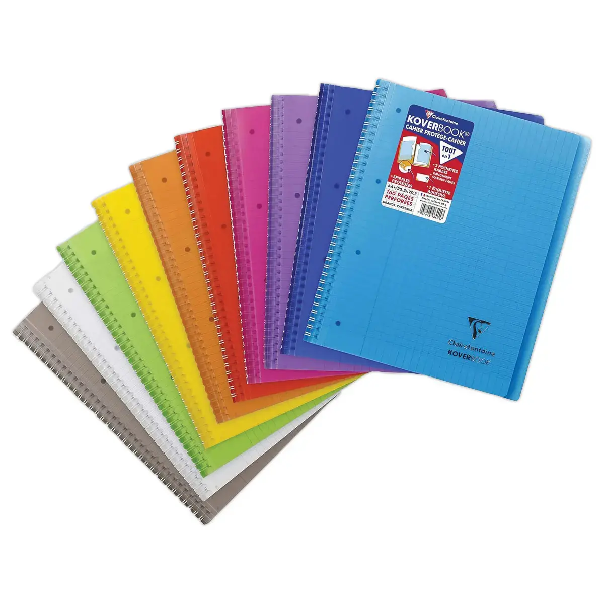 Cahier spirale 160p KOVERBOOK A4+ 22,9x29,7cm SEYES perfo 4 trous 
