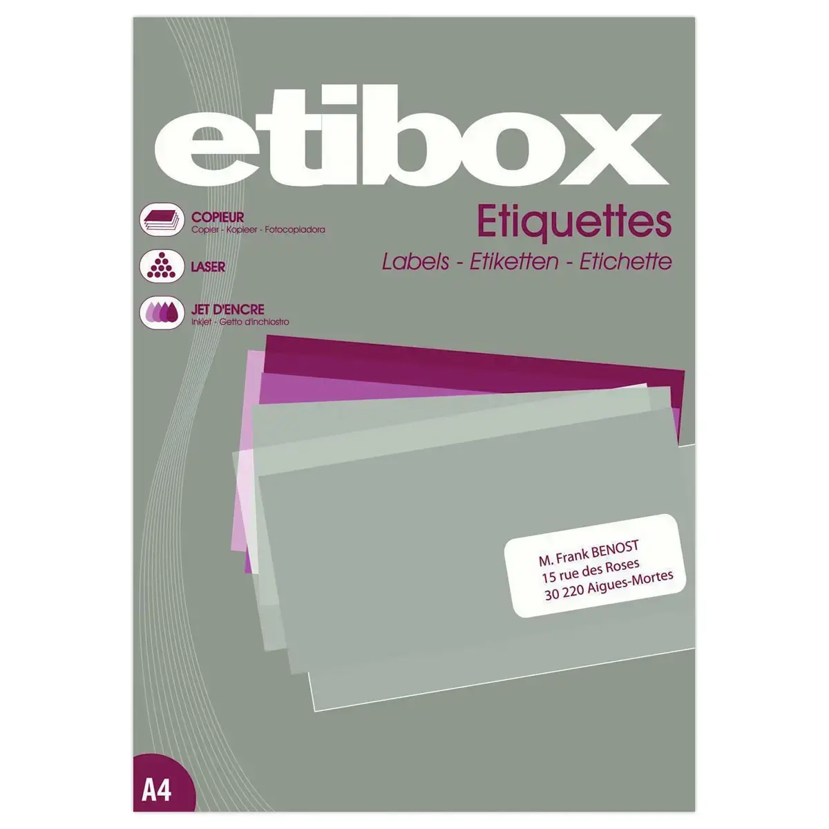 100 Étiquettes MU ETIBOX coins carrés 52,5x29,7 mm 4000 étiq/boîte