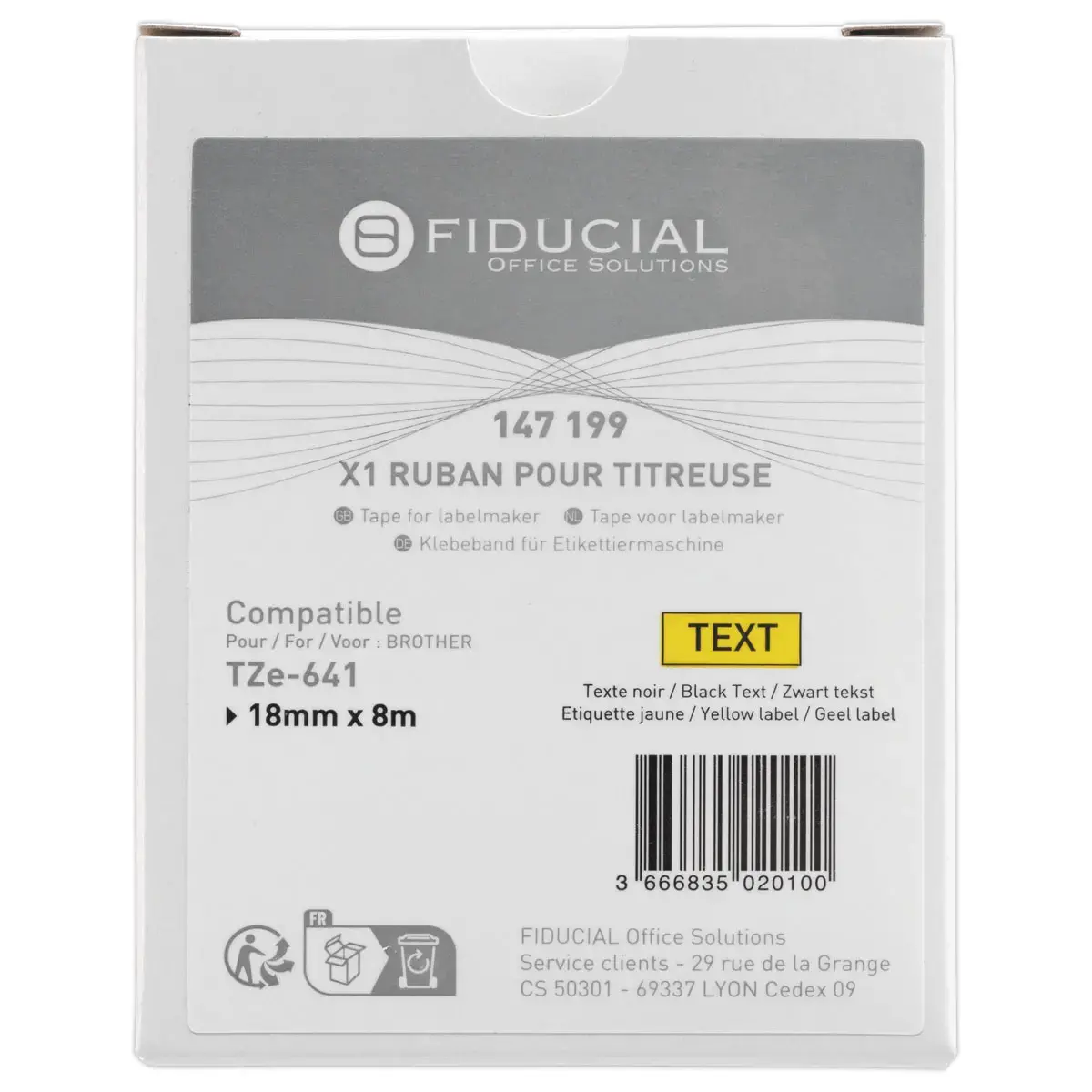 Ruban comp BROTHER TZE 641 18mm jaune impression noire