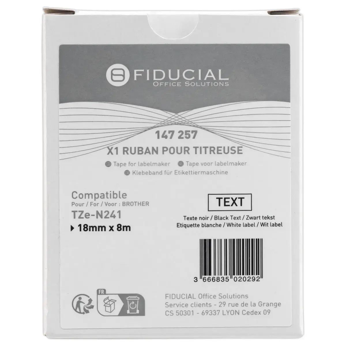Ruban comp BROTHER TZE N241 cassette 18 mm Noir / blanc