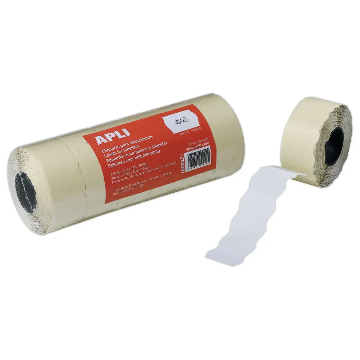 6 Rouleaux de 1000 étiquettes blanches 26x16 mm pour pince 146493