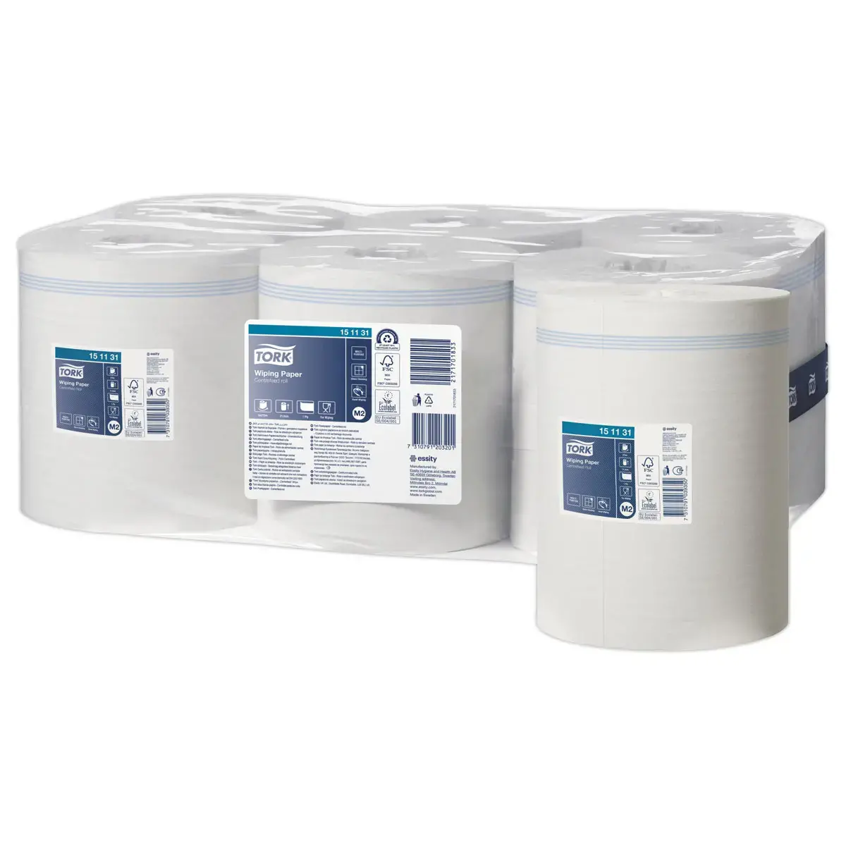6 Rouleaux papier d'essuyage M2 - Dévidage central - Blanc - TORK