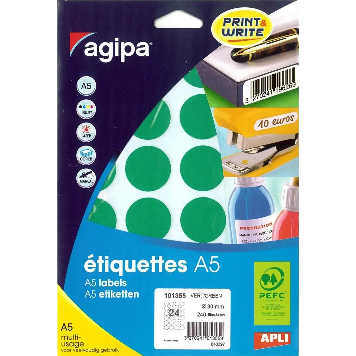 Pastilles gommettes de signalisation rondes - &Oslash;15 mm - Coloris assortis - APLI 