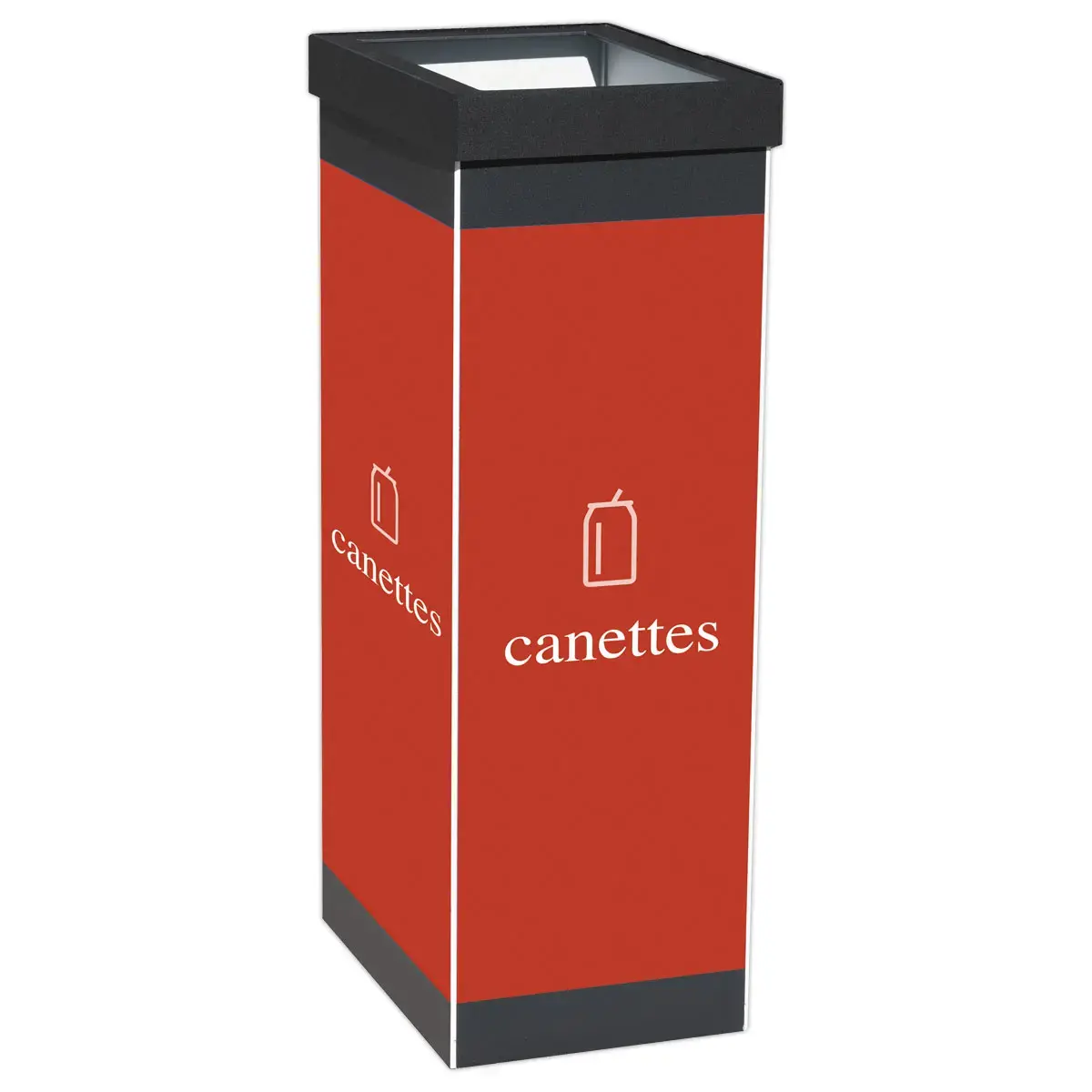 Corbeille de tri s&eacute;lectif "Canettes" PAPERFLOW 60L noir/rouge 