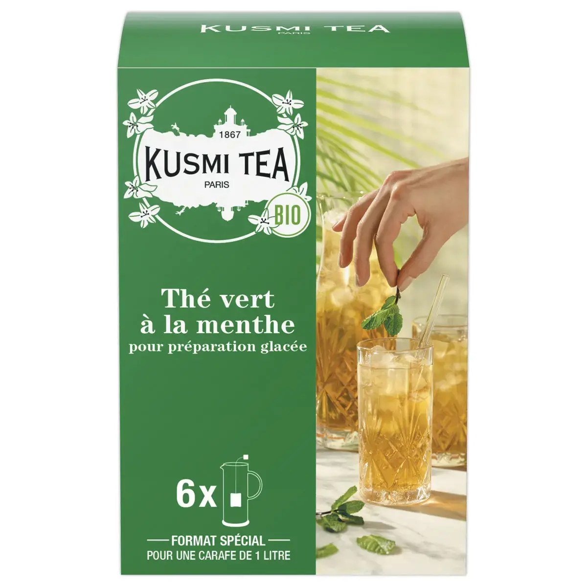 Boîte de 6 grands sachets de thé vert menthe bio