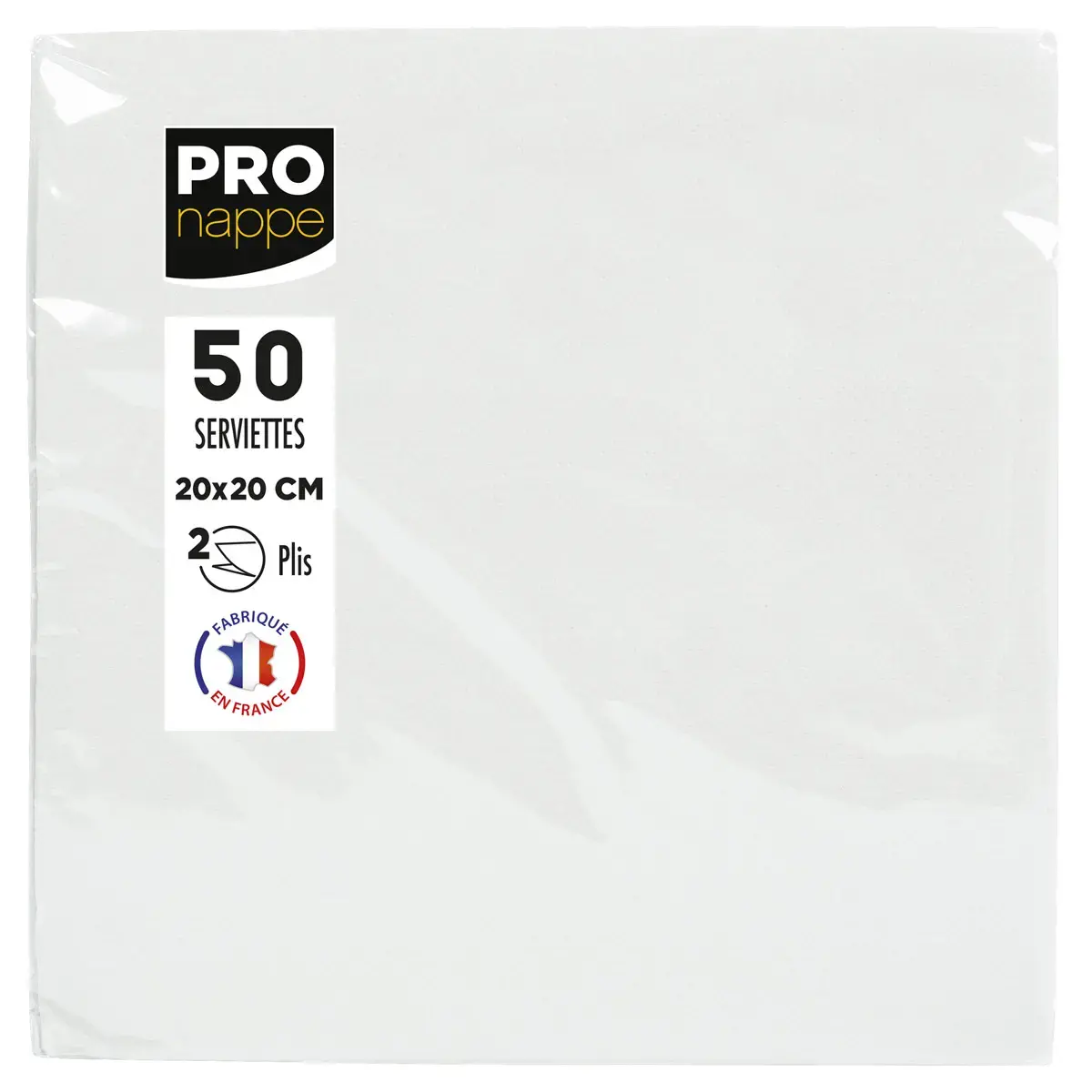 50 Serviettes jetables - 2 plis &ndash; 20 x 20 cm &ndash; Blanc &ndash; Pro Nappe 