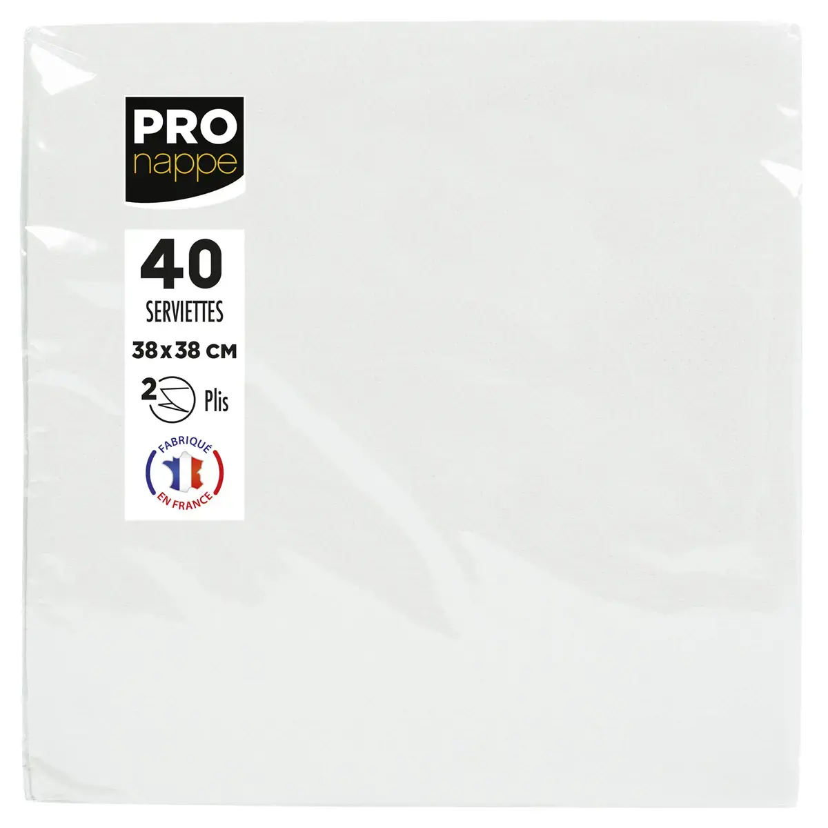 40 Serviettes 2 plis 38x38 cm - Blanc - Pro Nappe