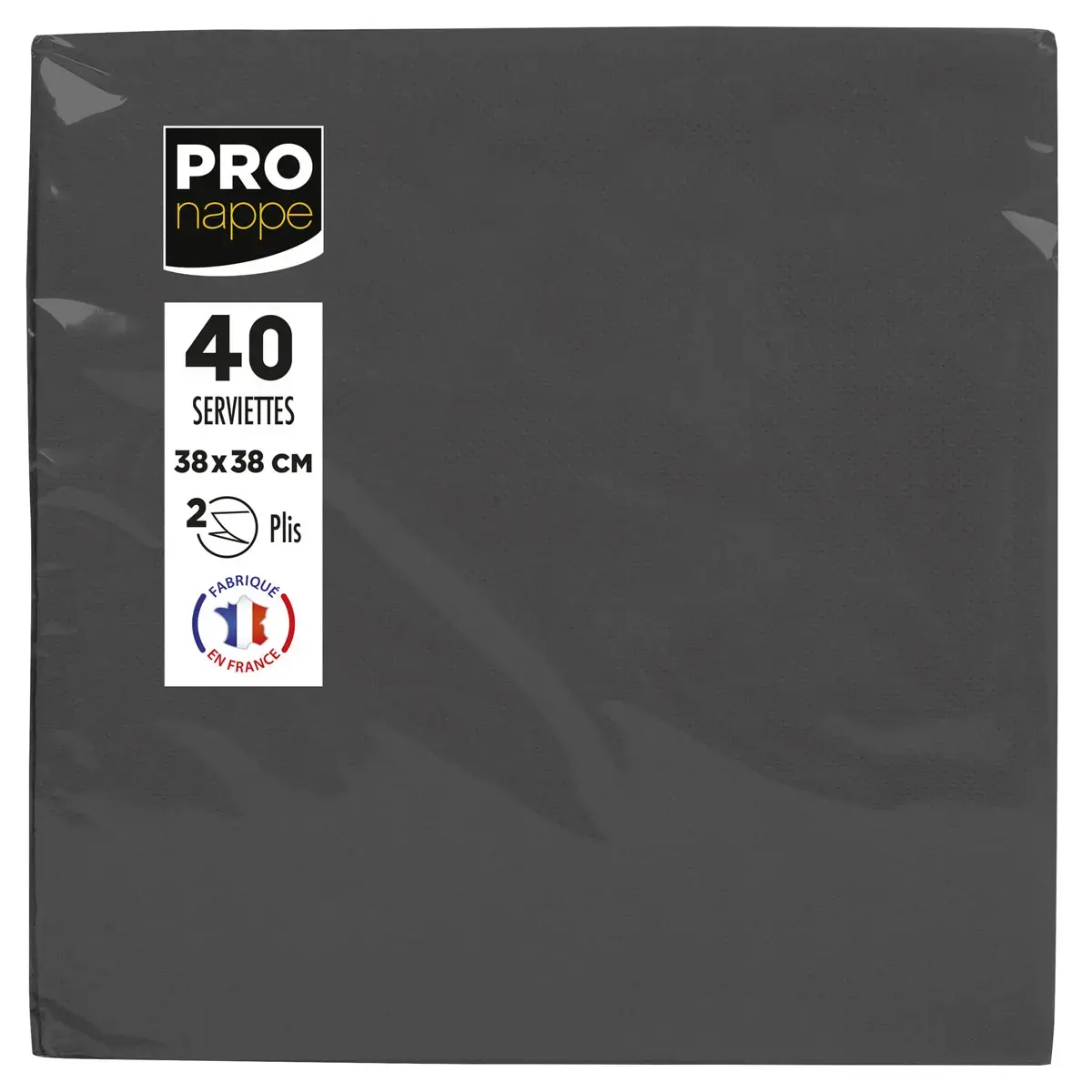 40 Serviettes 2 plis 38x38 cm - Noir - Pro Nappe