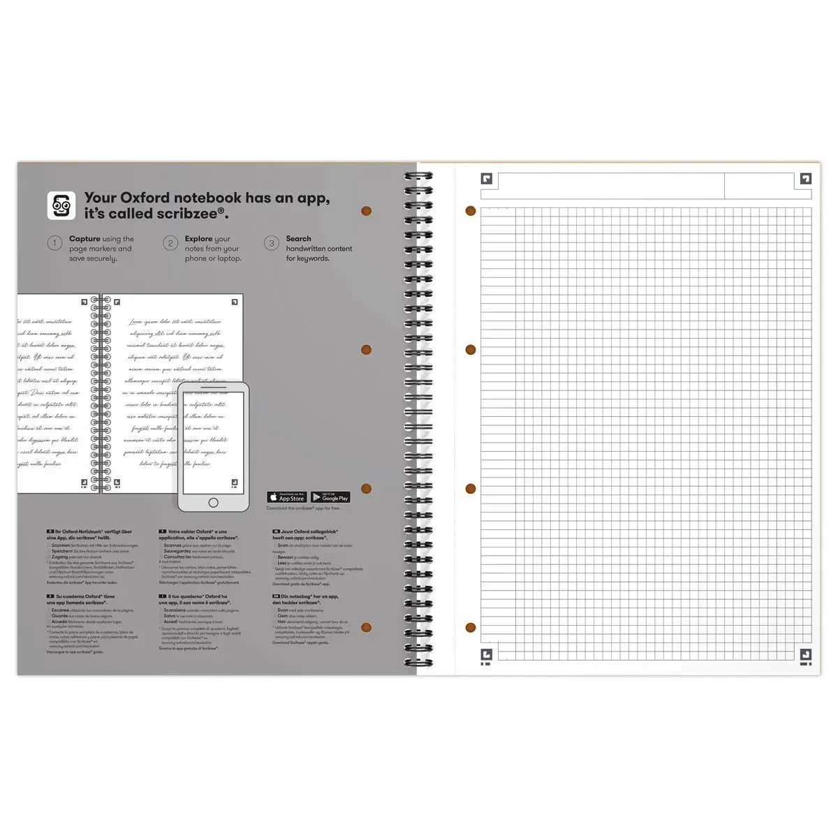 Cahier spirale Notebook A4+, 160p, 5x5, Oxford international Bleu 