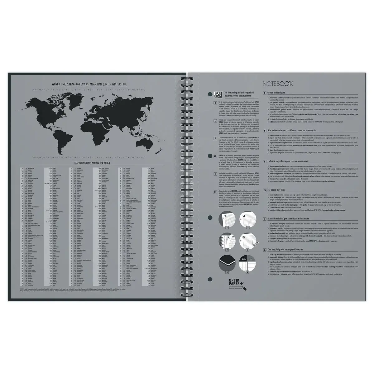 Cahier spirale Notebook A4+, 160p, 5x5, Oxford international Noir 