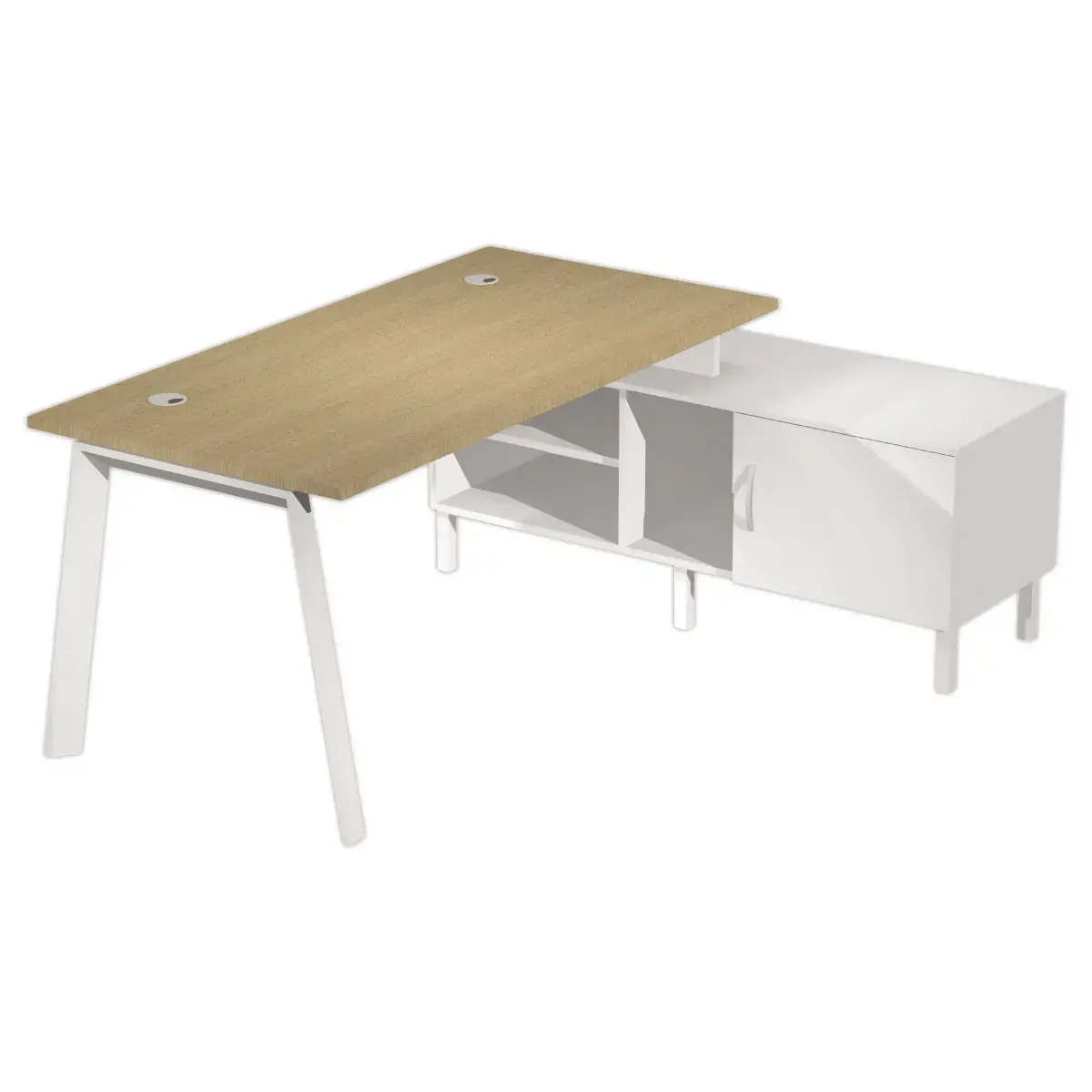 Bureau de direction avec caisson porteur ch&ecirc;ne/blanc mont&eacute; 