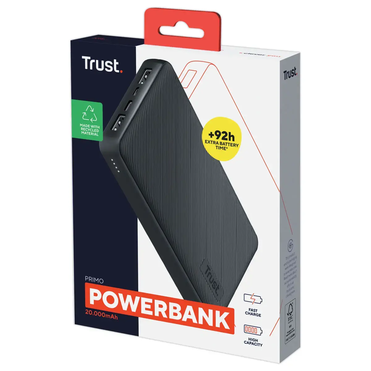 Batterie externe Powerbank Trust PrimoEco 20.000 mAh - Noir