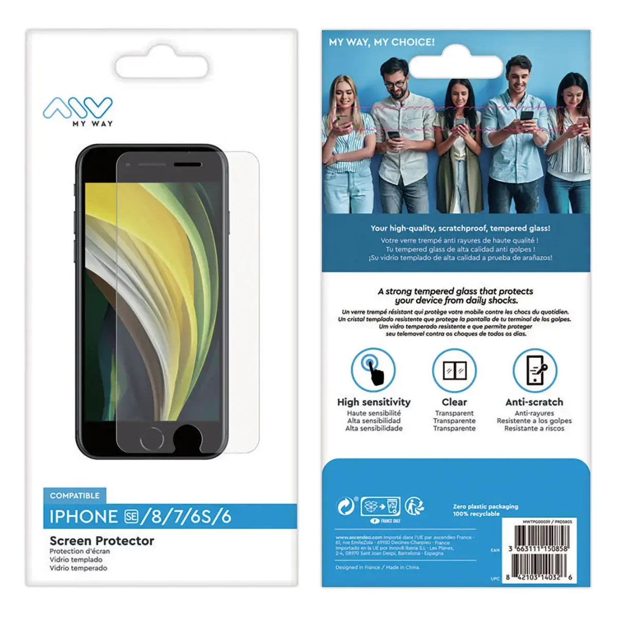 Verre tremp&eacute; pour Iphone SE/8/7/6S/6 