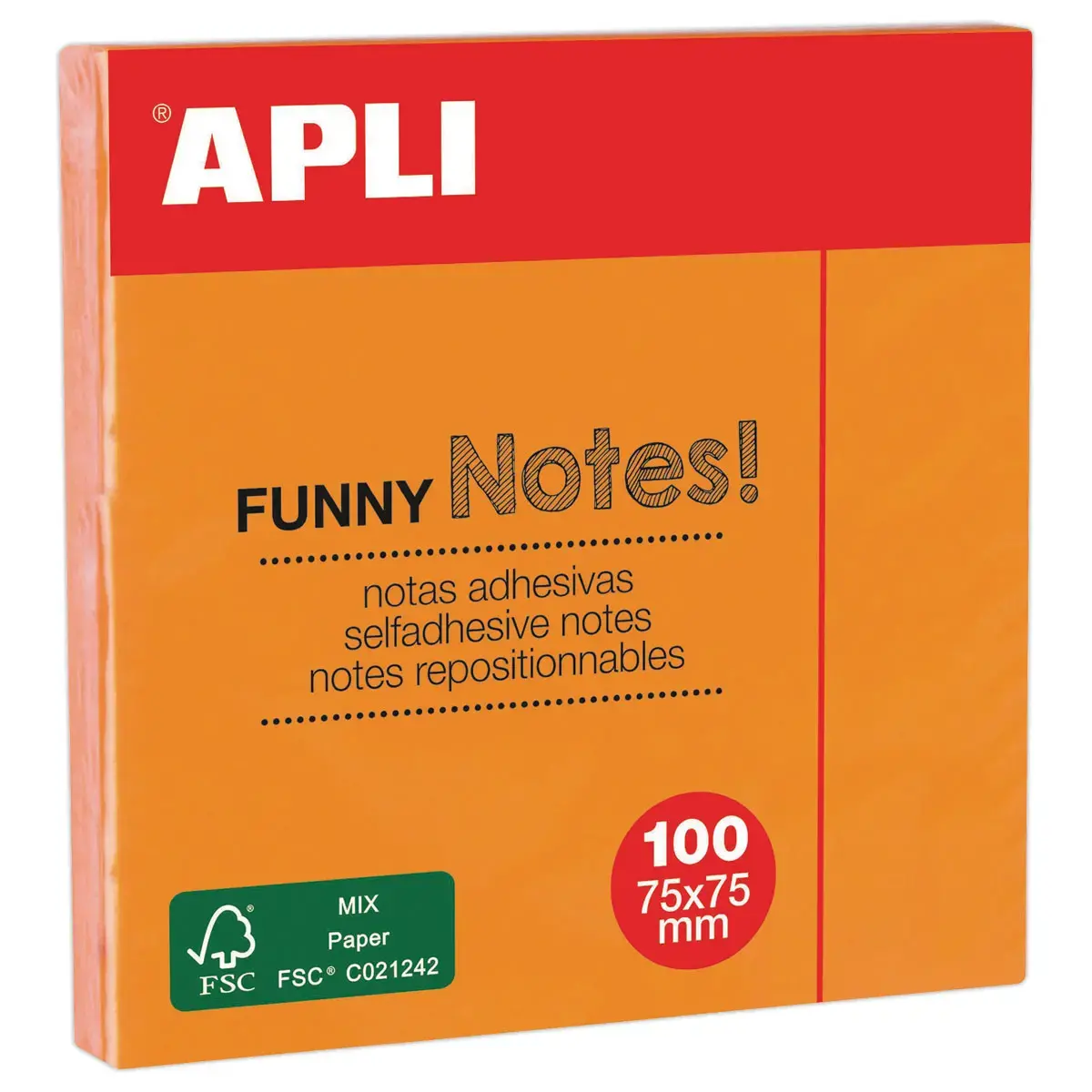 Bloc notes adhésives 75 x 75 mm orangefluo