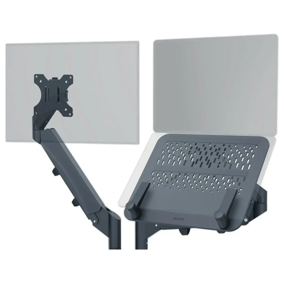 Bras double pour écran et ordinateur portable - Faible encombrement - Gris foncé - LEITZ ERGO