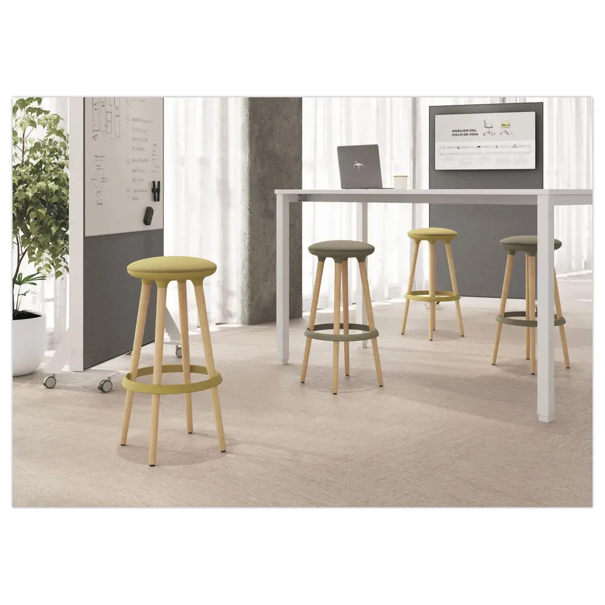 Tabouret haut tissu gris