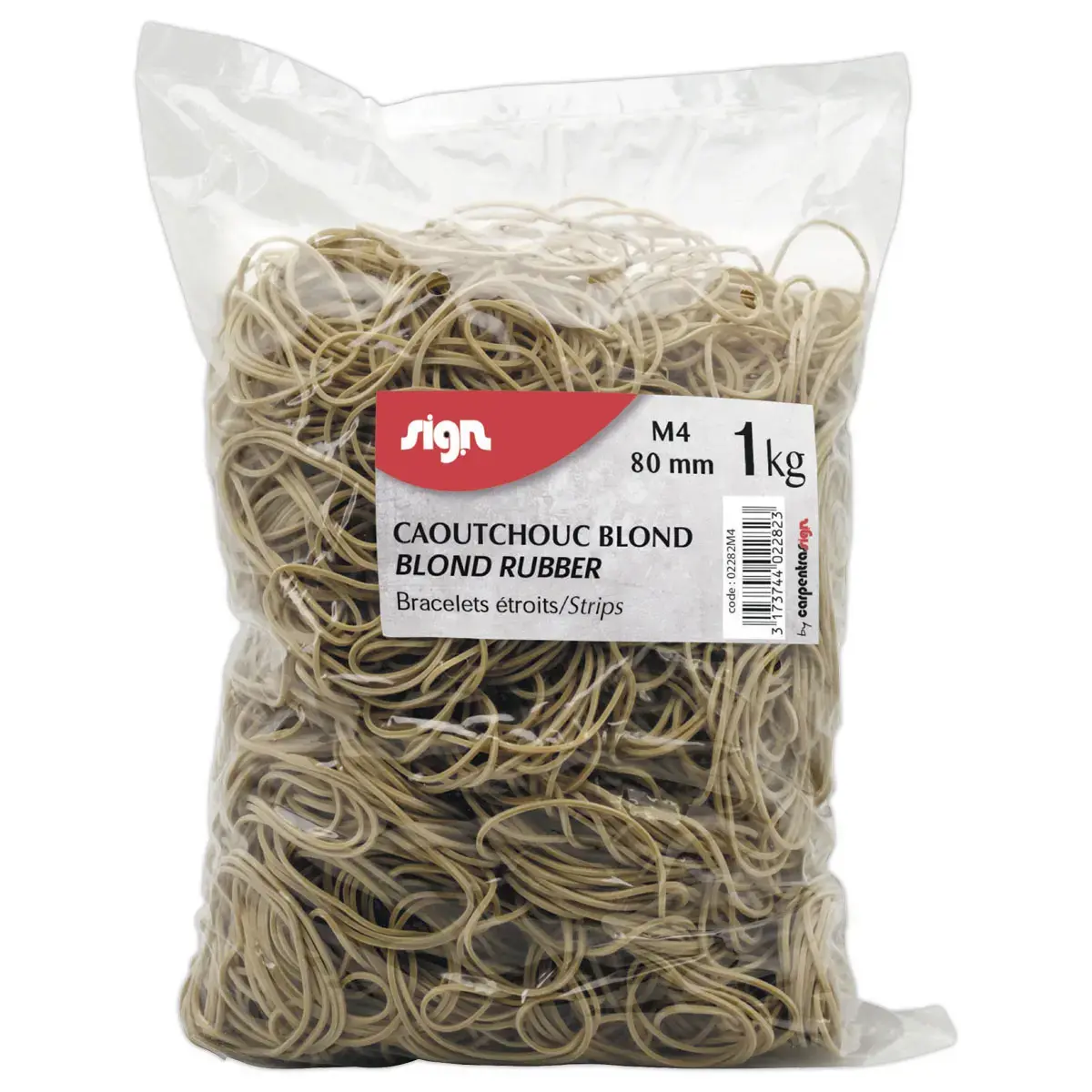 Sachet de bracelets caoutchouc &eacute;troitsSIGN 80 mm 1 kg coloris blond 