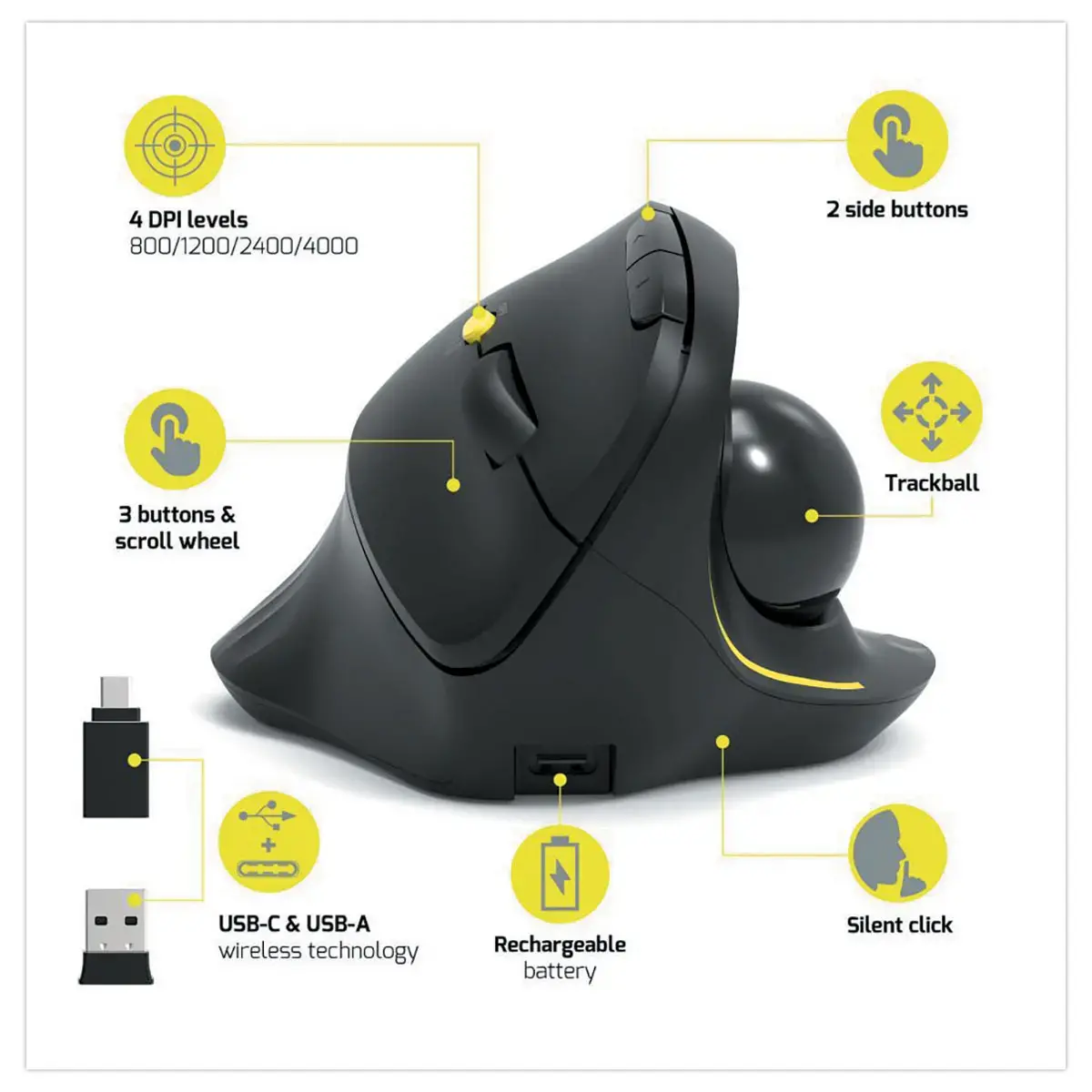 Souris sans fil Bluetooth rechargeableERGO Trackball - Noir