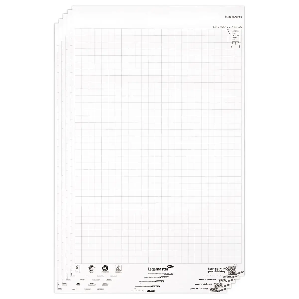 5 Blocs de papier pour chevalet - 5 x 20 feuilles quadrill&eacute;es - LEGAMASTER 