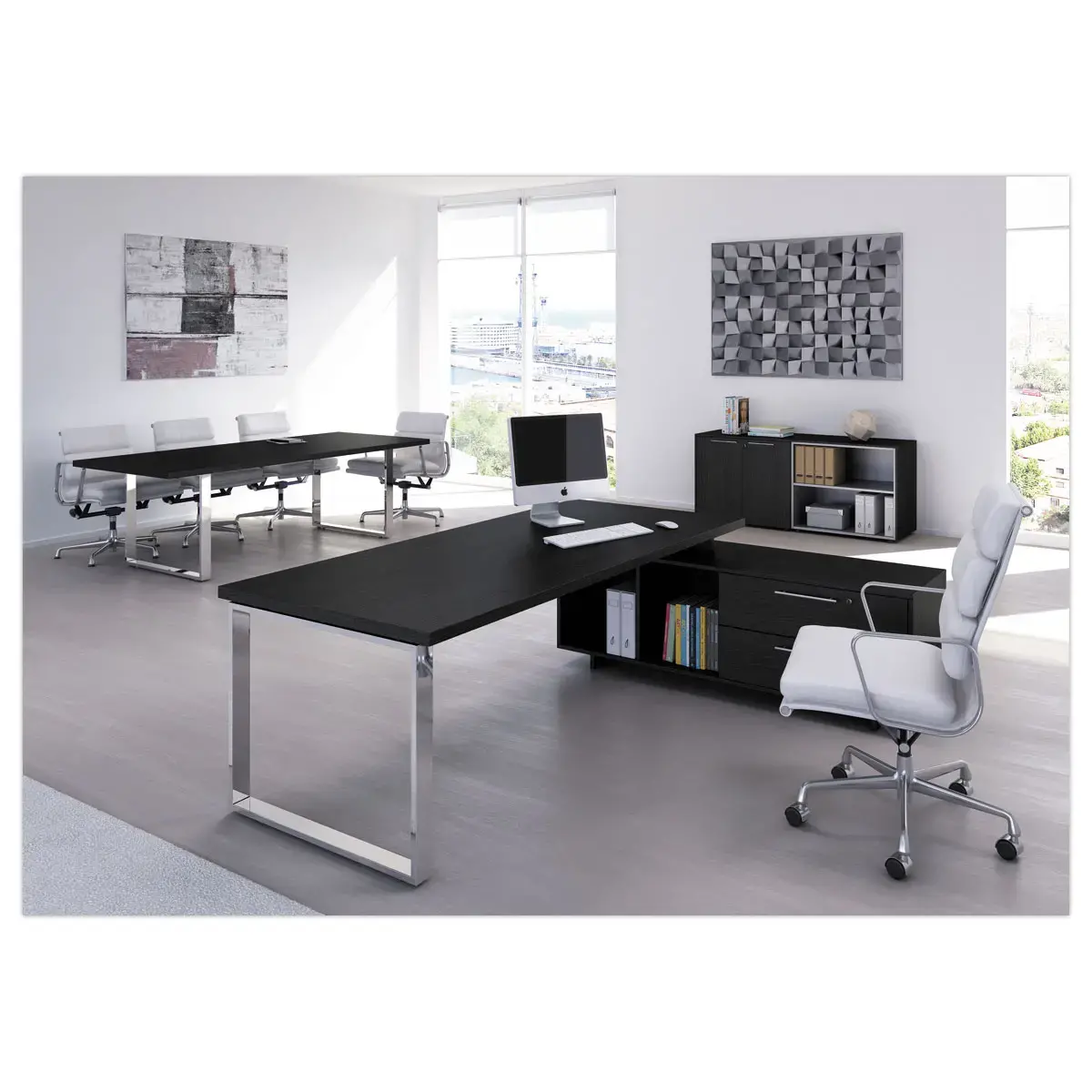 Bureau direction sur crédence et pied cadre métal