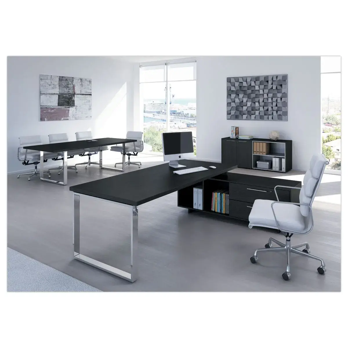 Bureau direction sur crédence et pied cadre métal
