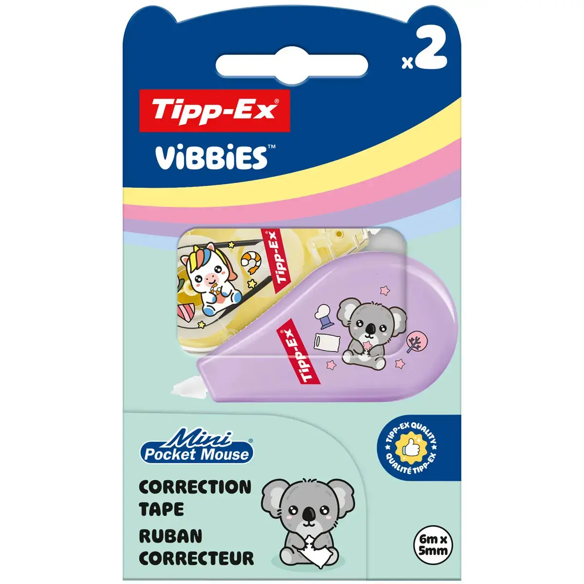 2 Correcteur Mini Pocket Mouse - 6 m x 5 mm - Collection Vibbies - Tipp-Ex 