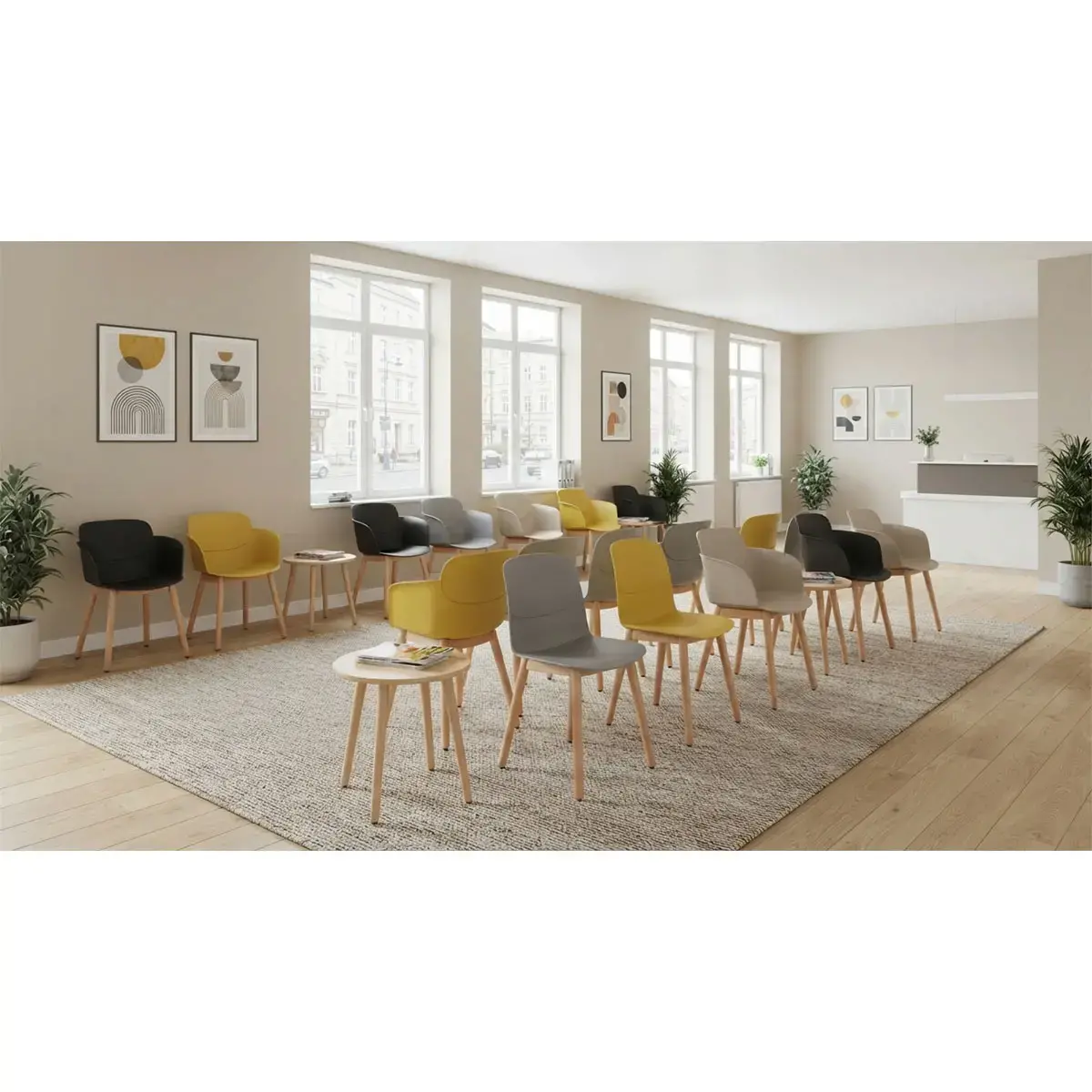 2 Fauteuils TULIPE - Coque beige et pieds bois - Livrés montés