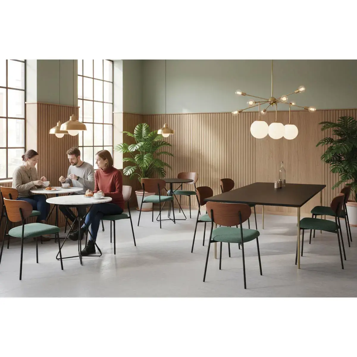 2 Chaises AMIO - Assise tissu et dossier noyer - Livr&eacute;es mont&eacute;es 