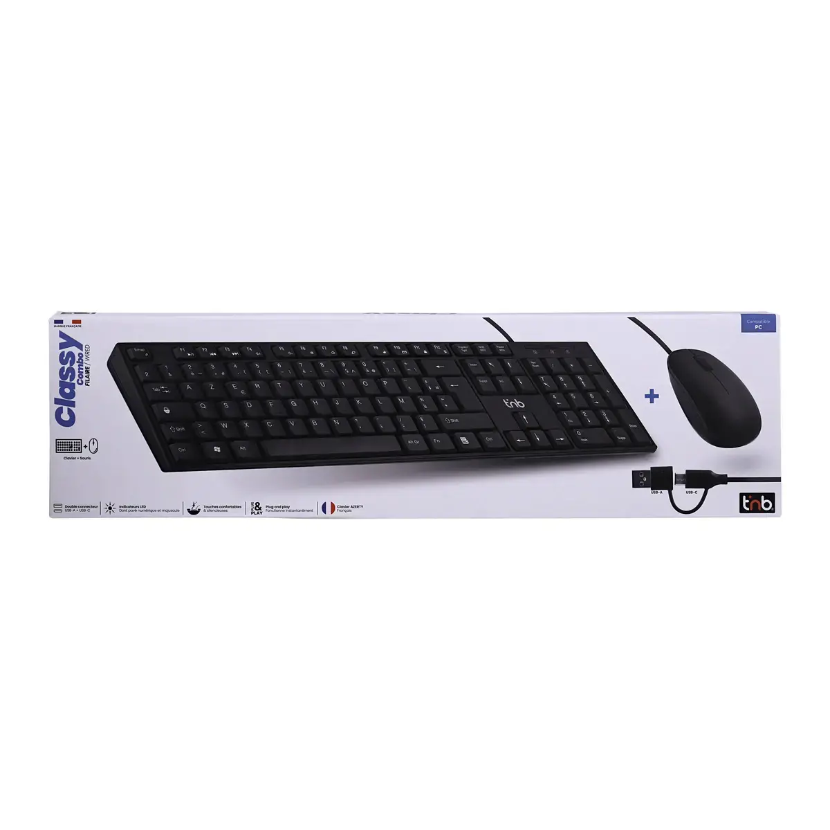 Pack clavier + souris filaires - Noir - T'nB 