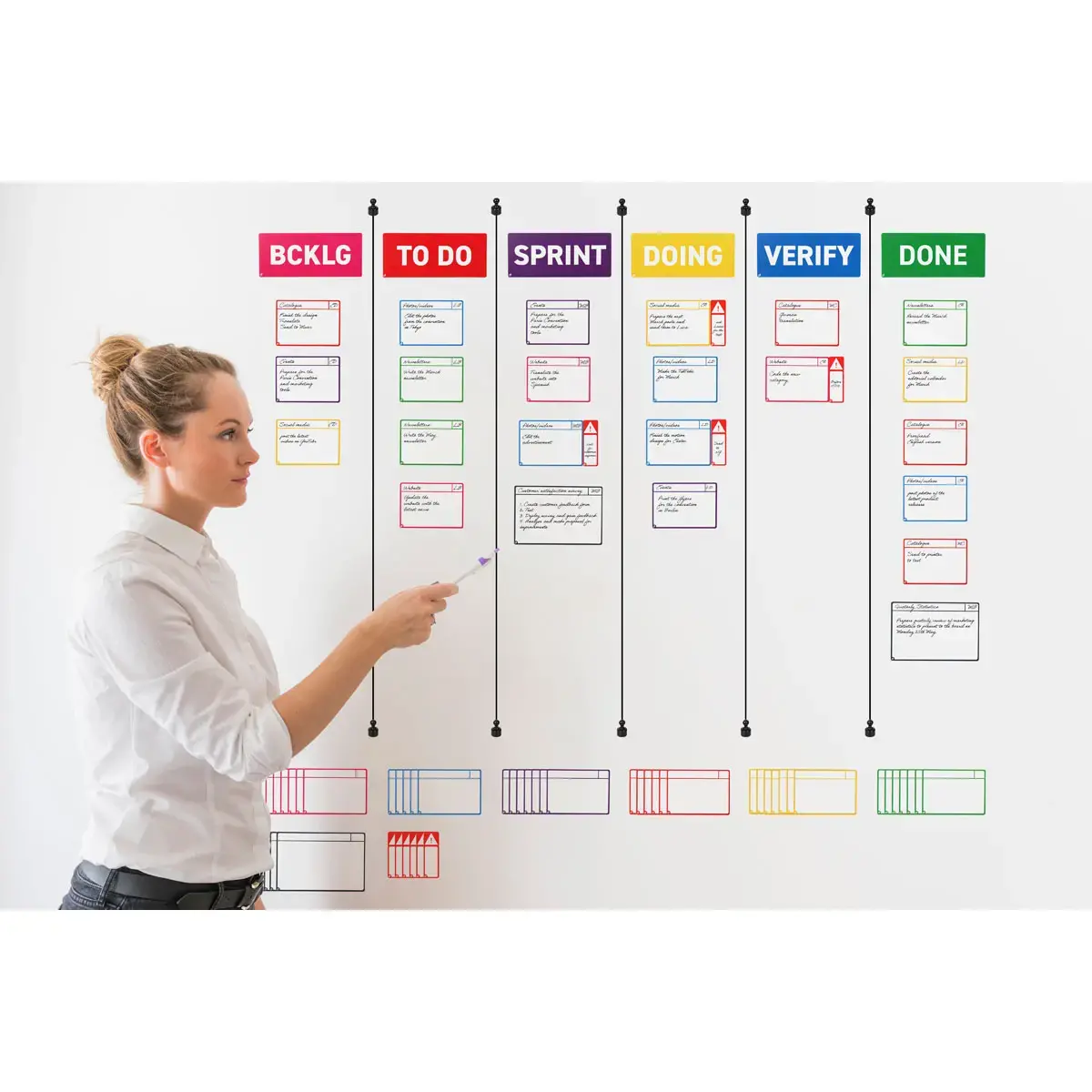 Cartes magn&eacute;tiques pour tableau Scrum - 6 colonnes - Djois 