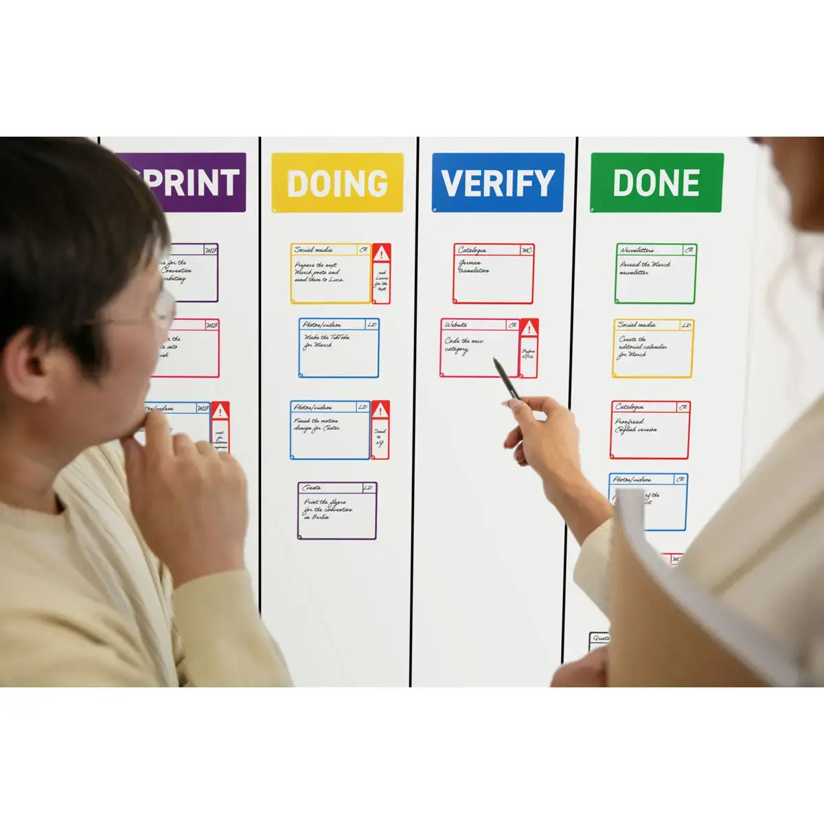 Cartes magn&eacute;tiques pour tableau Scrum - 6 colonnes - Djois 