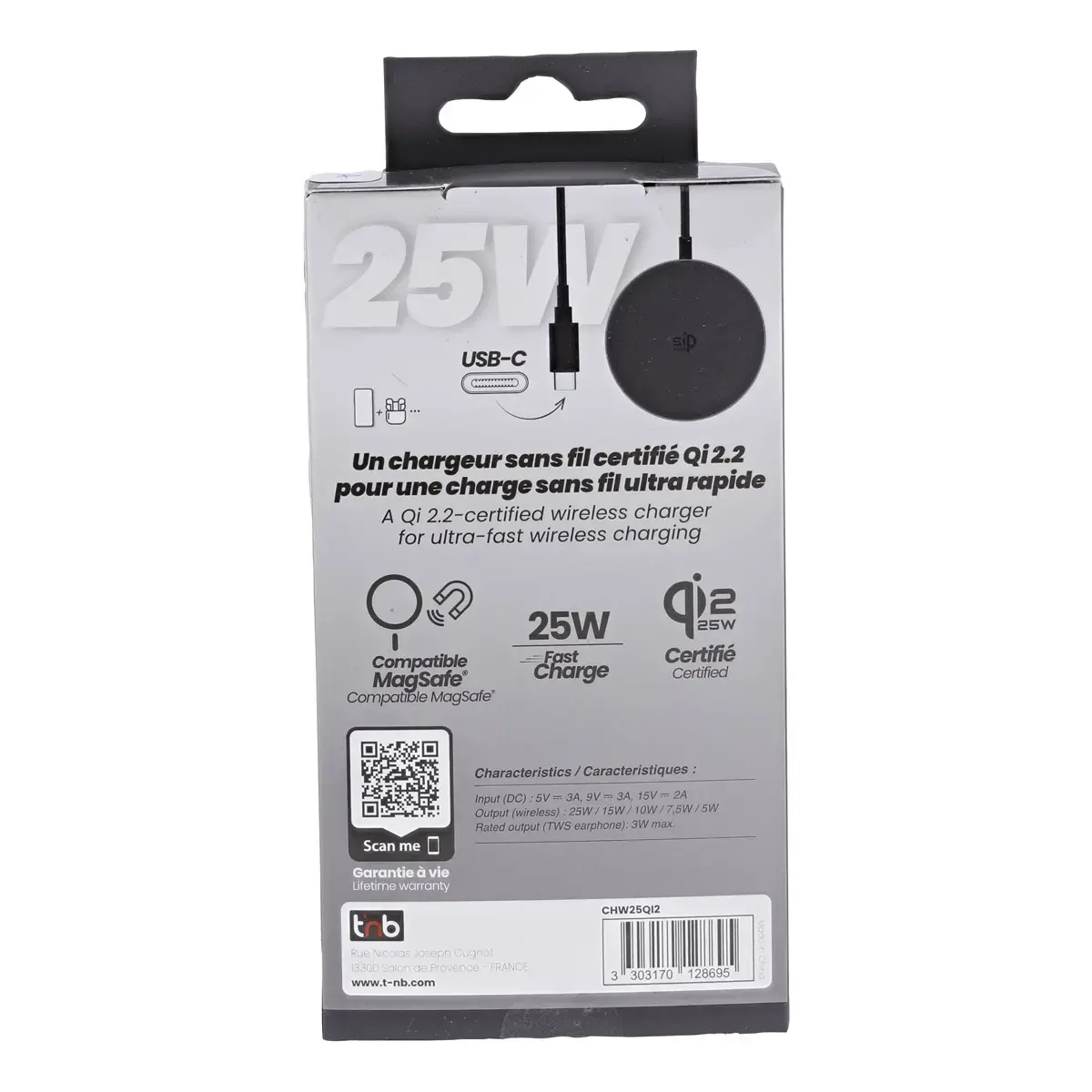 Chargeur à induction - 25W - Noir - T'nB