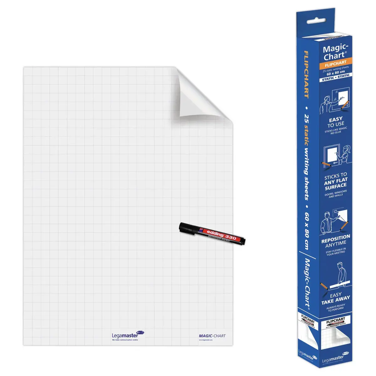 Rouleau 25 feuilles électrostatiques Magic Chart - Quadrillage - 60 x 80 cm - LEGAMASTER